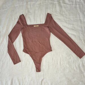 QINSEN Women's Square Neck Long Sleeve ROSE Bodysuit Size M
